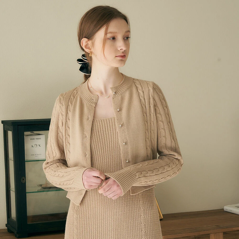 Bling round twist cardigan - milktea