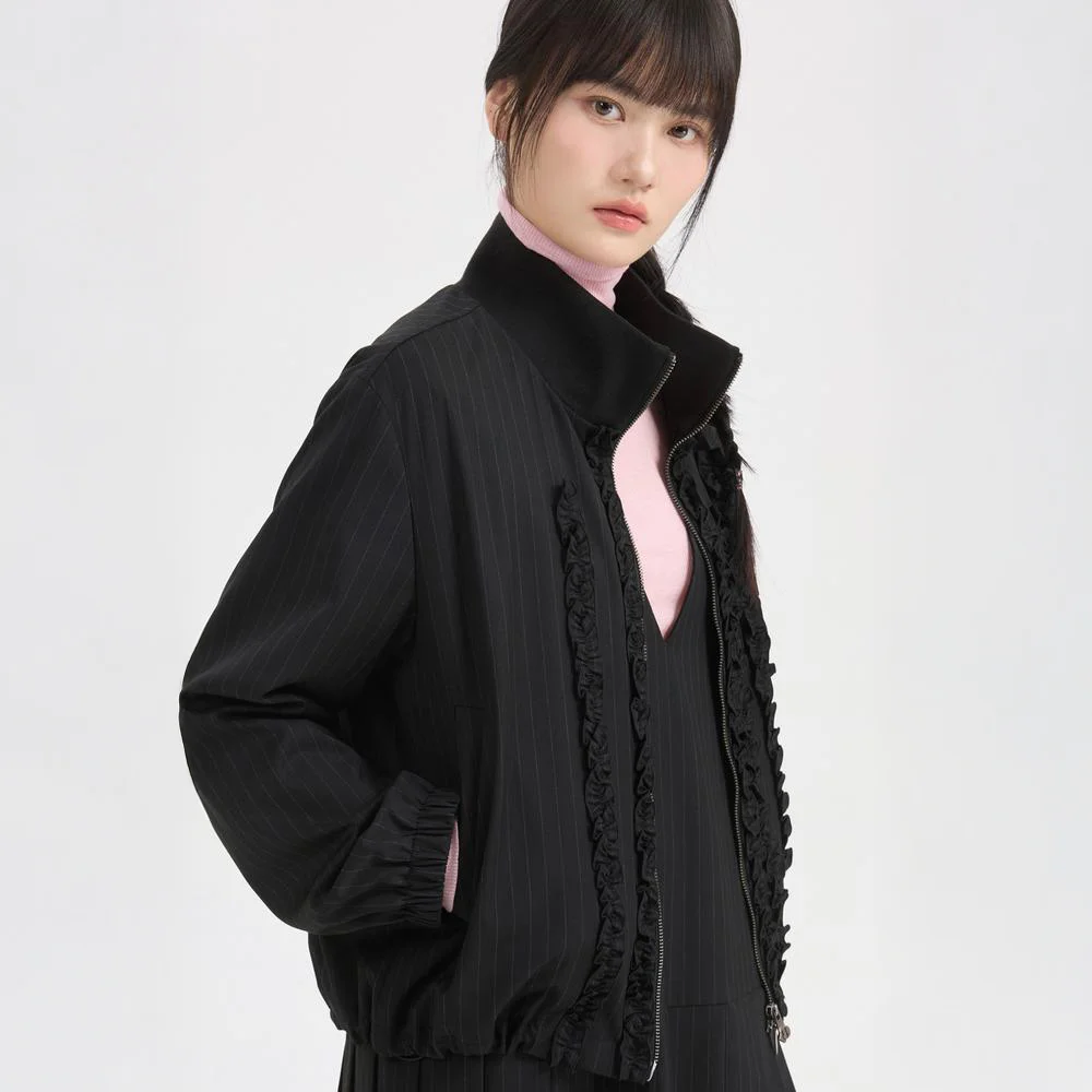 Stripe Frill Zip-up Jumper (black) LFUAS26130BKX