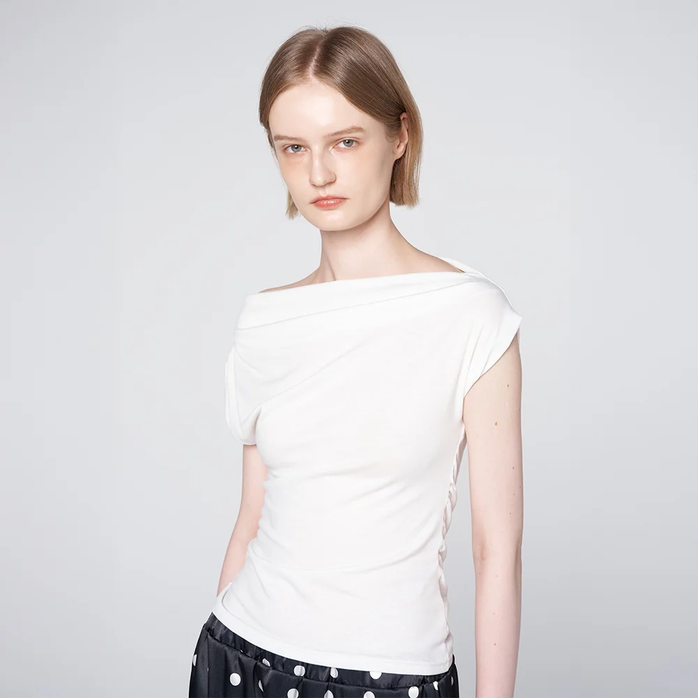 Drape Off-Shoulder Slim Fit Top Ivory