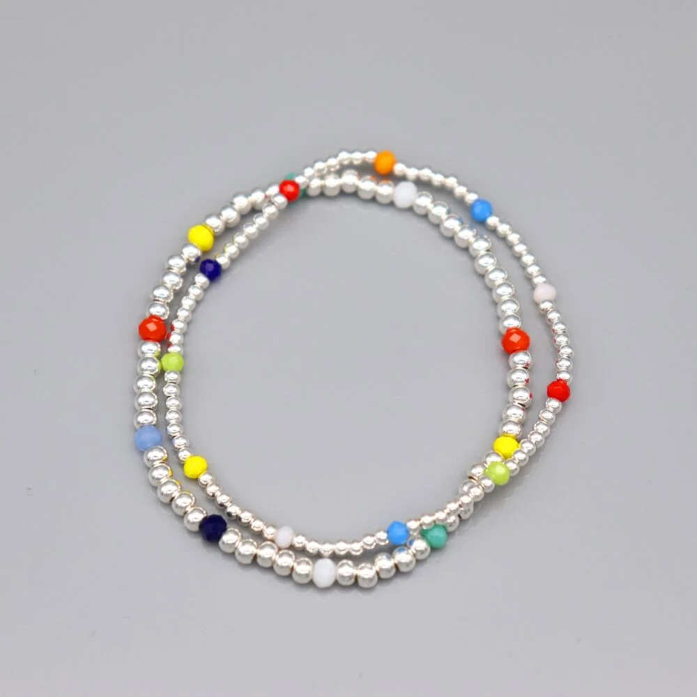 Bongbo 銀色串珠 鬆緊帶 銀珠 手鏈 2mm, 3mm