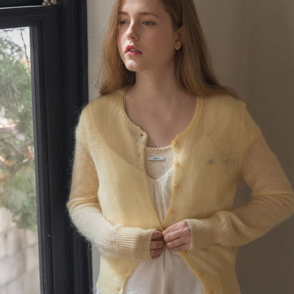 SHEER HAIRY SOFT CARDIGAN 3COL_YELLOW