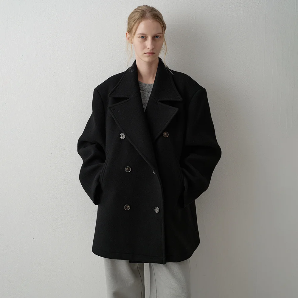 寬鬆版型 羊絨 Peacoat_black