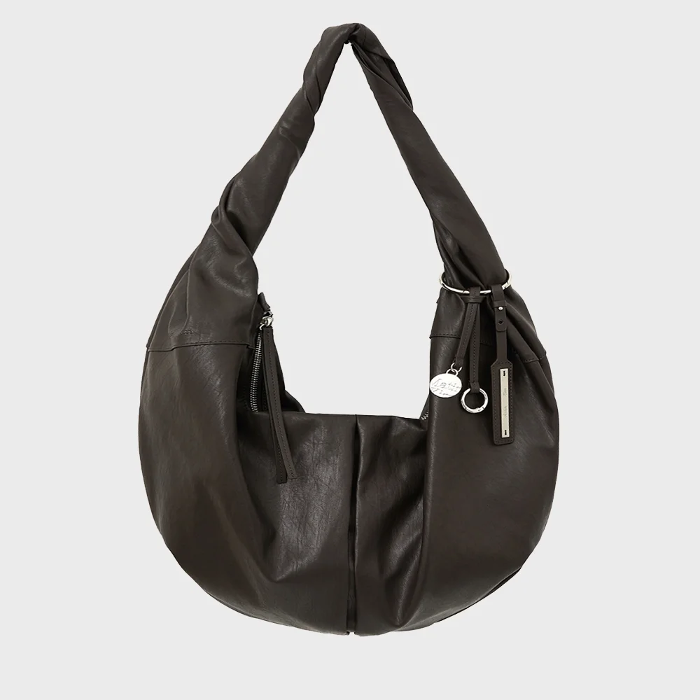 TWIST HANDLE LARGE HOBO BAG IN DARK BROWN