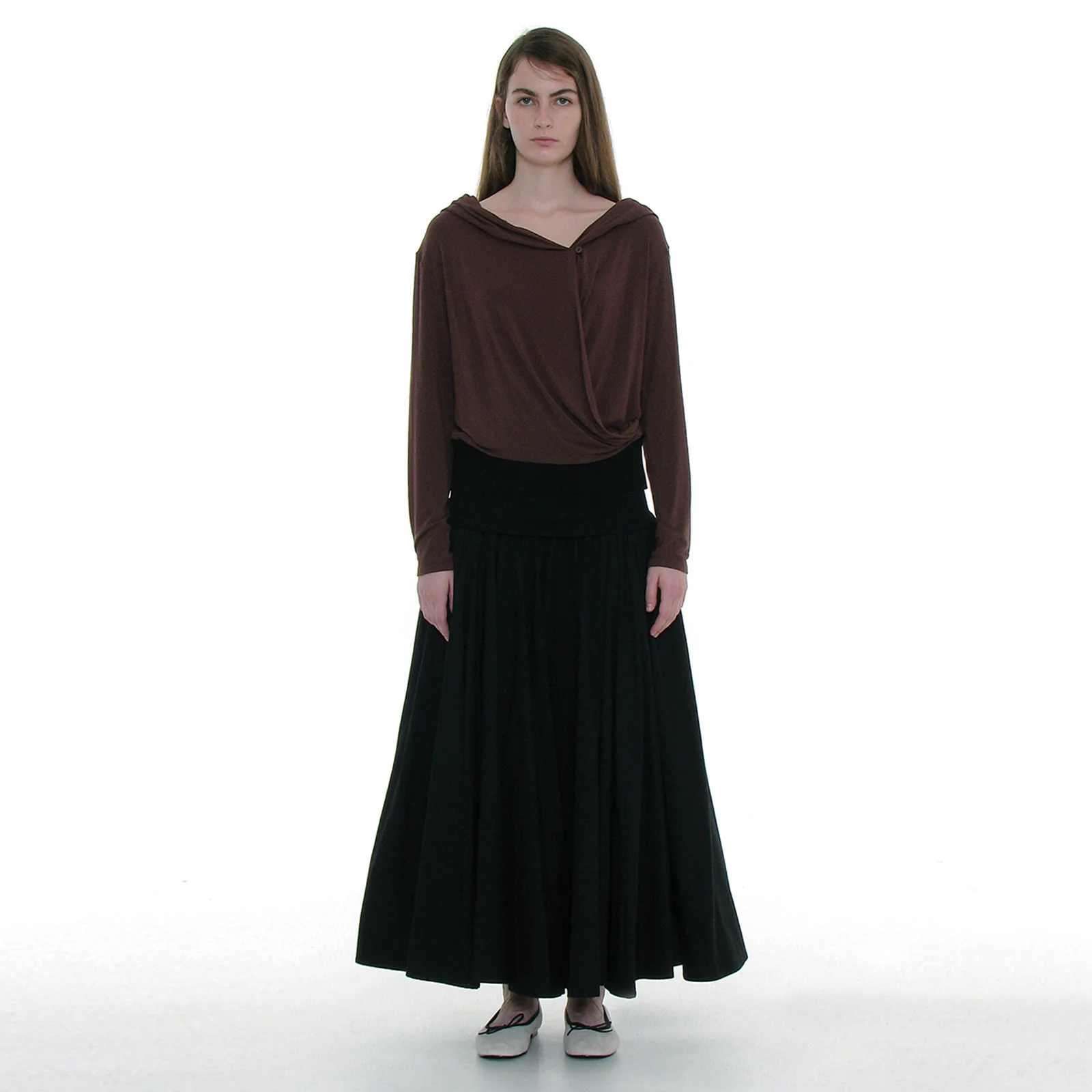 VOLUME FLARE MAXI SKIRT_BLACK