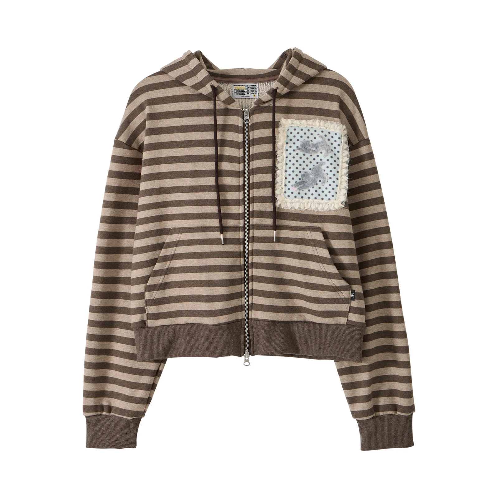 Lace Frame Stripe Hood Zip-Up_Brown