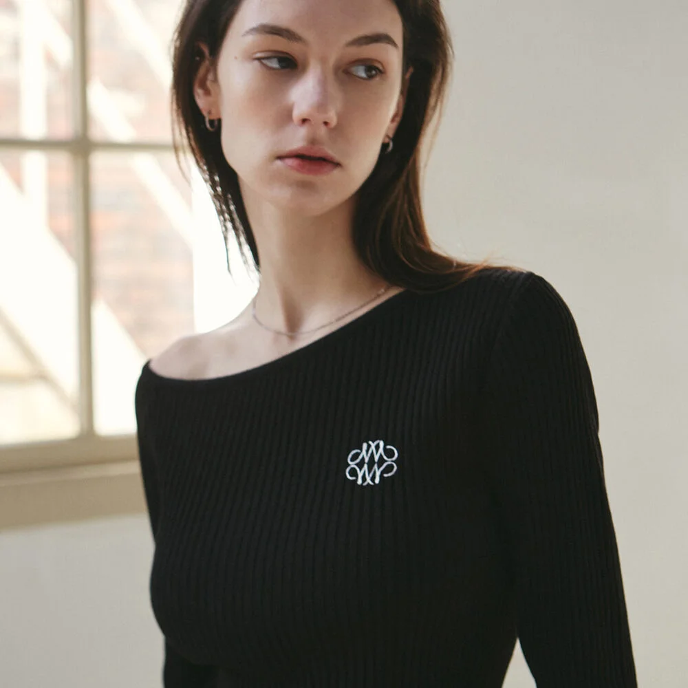 NICOLE SHOULDER RIBBED KNIT_BLACK