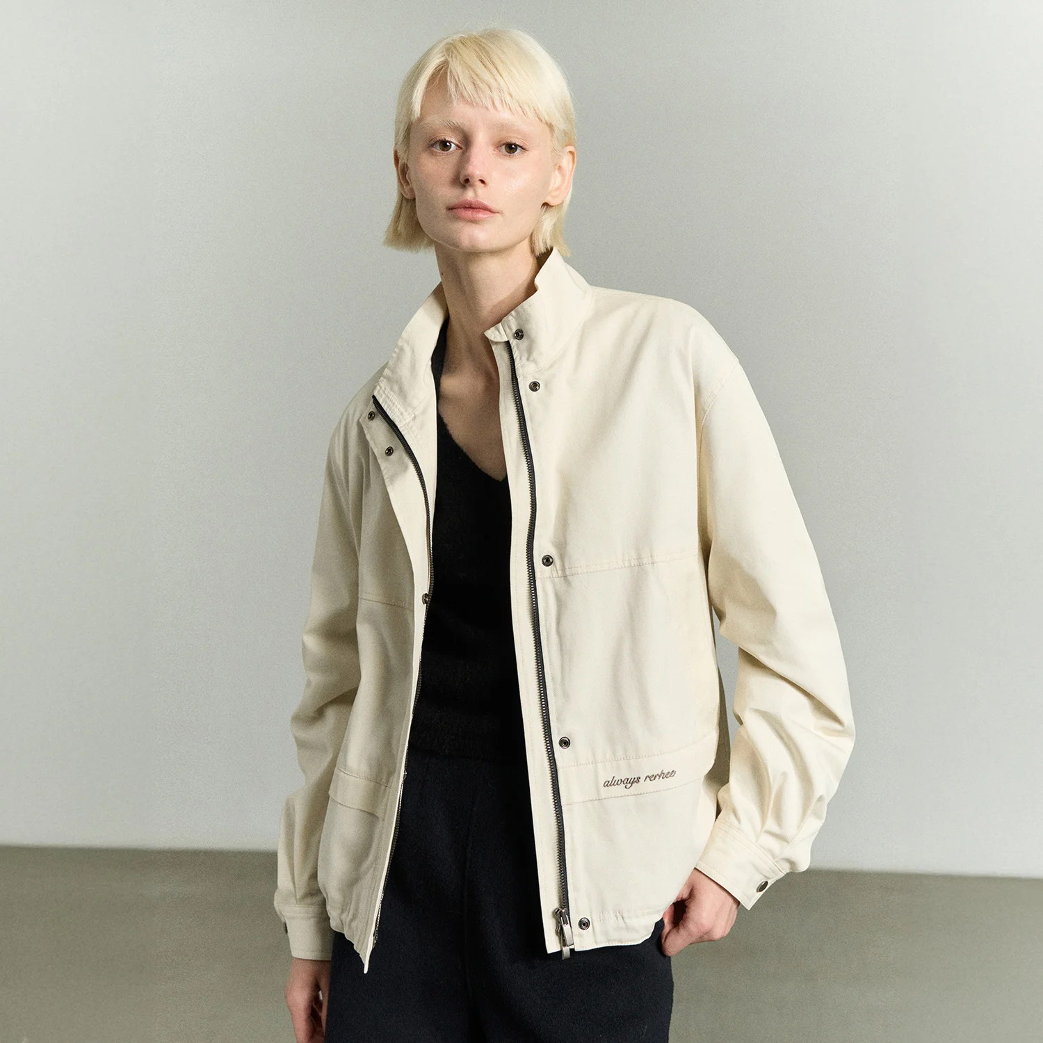 DRAWSTRING HEM ZIP-UP JUMPER