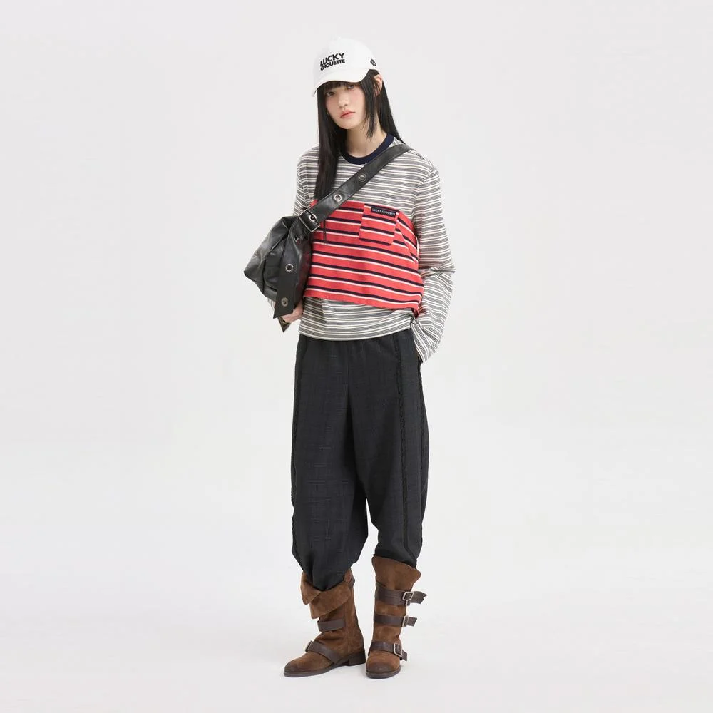 Frill Point Check Banding Pants (dark grey) LFPNS26110GYD