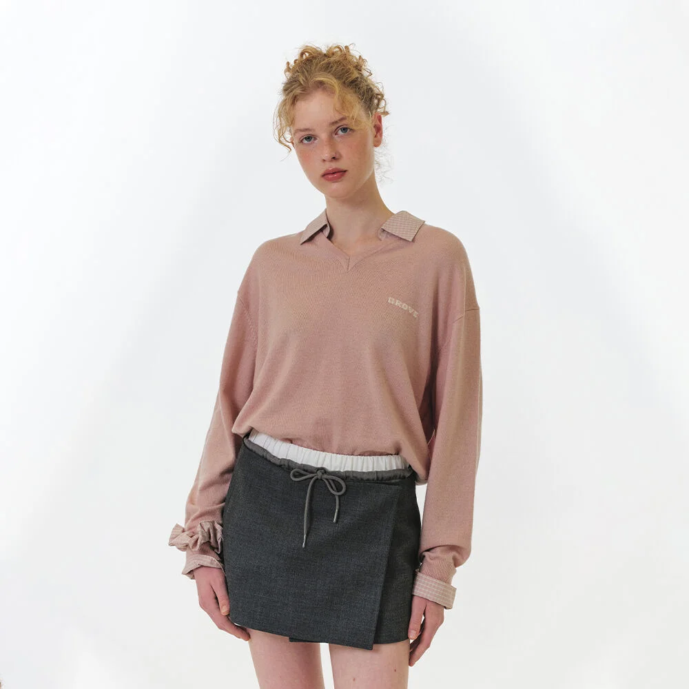 EVIE CHECK COLLAR KNIT (PINK CHECK)