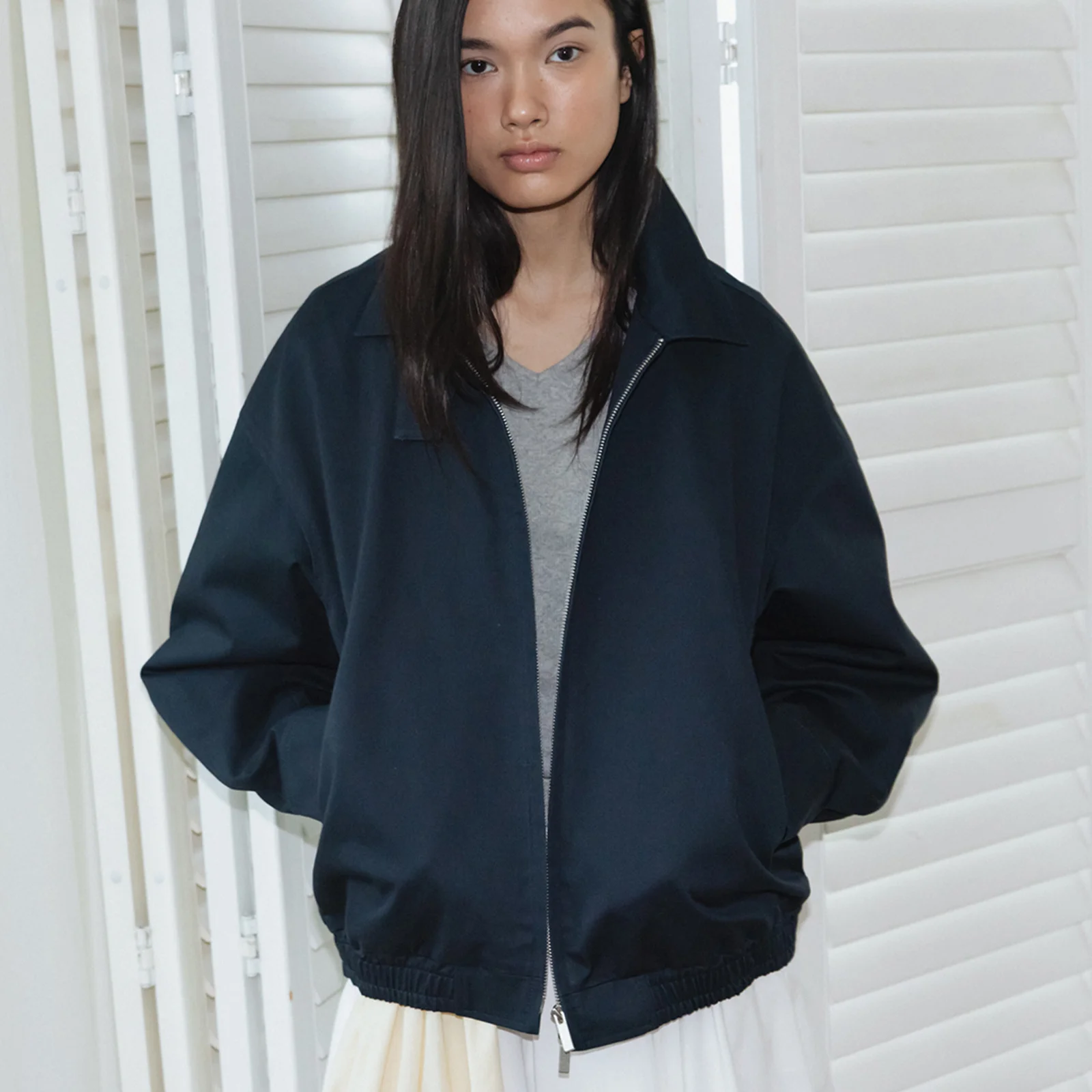 Cotton Bomber Jacket (Navy)