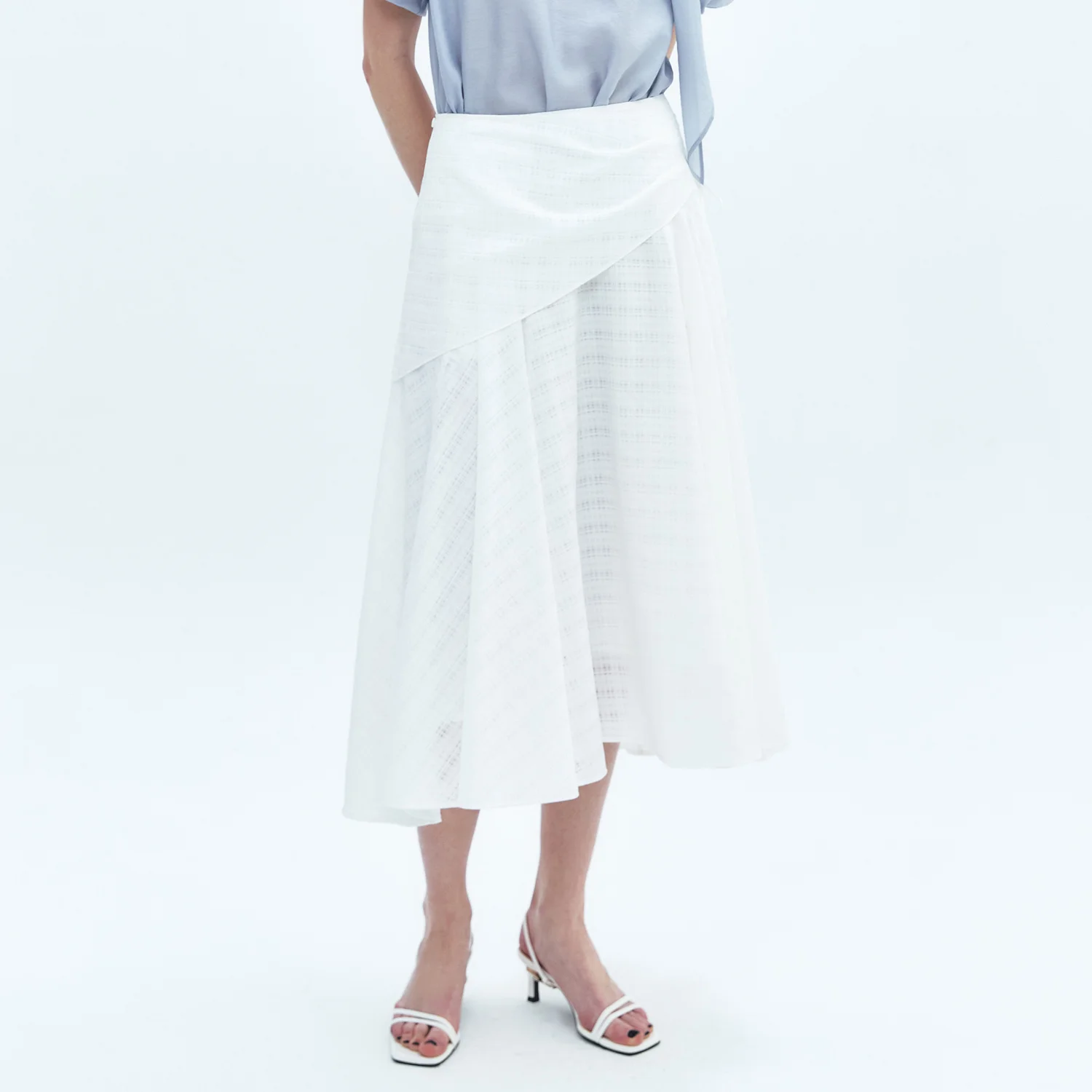 Asymmetric Scarf Wrap Flared Skirt OFF WHITE