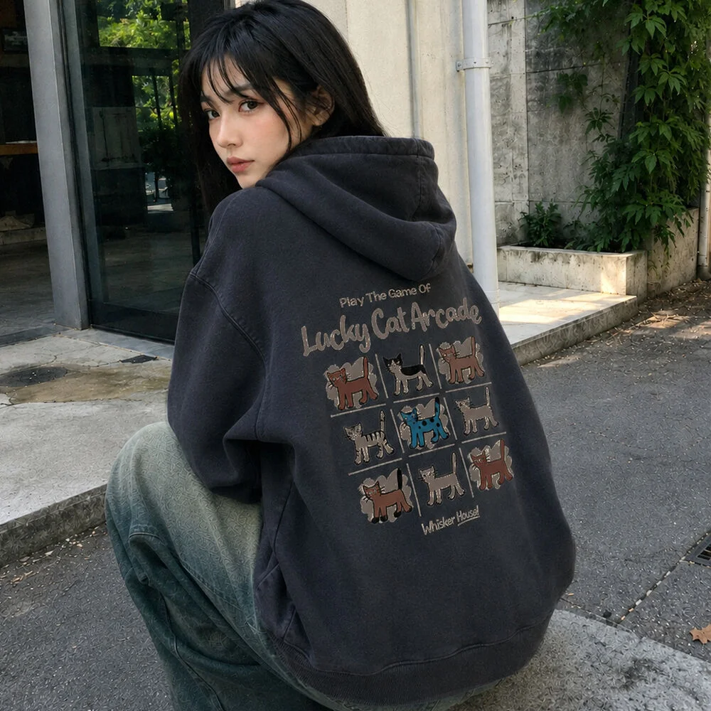 Arcade 貓 Pigment 連帽拉鍊外套 煙燻黑