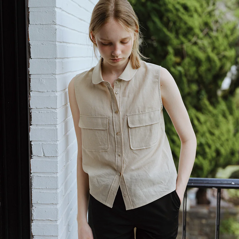 linen pocket sleeveless shirt (beige)
