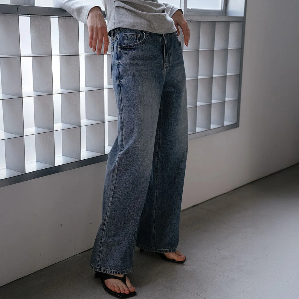 Vintage fade wide denim pants _Blue