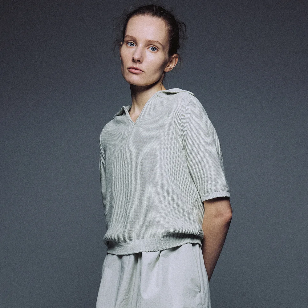 Pure Cotton Half Sleeve Collared Pullover_Mint