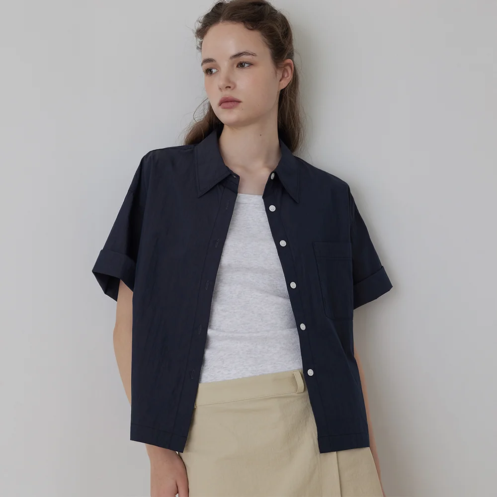 Solid Half Sleeve Semi Crop Shirt