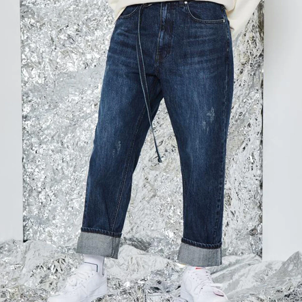 BLUE LONG BELTED WIDE DENIM IEPA0F610B2