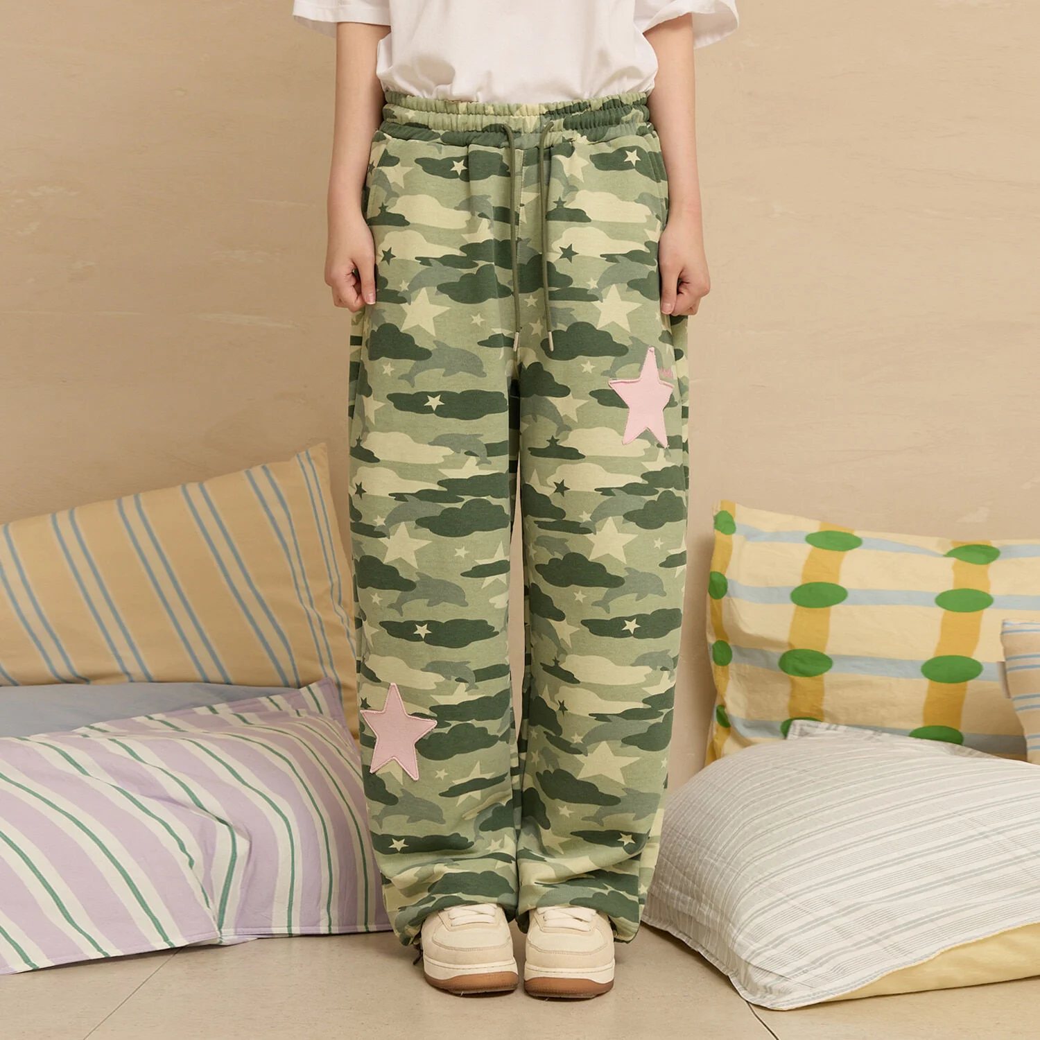 大 星星 貼布繡 衛褲 迷彩