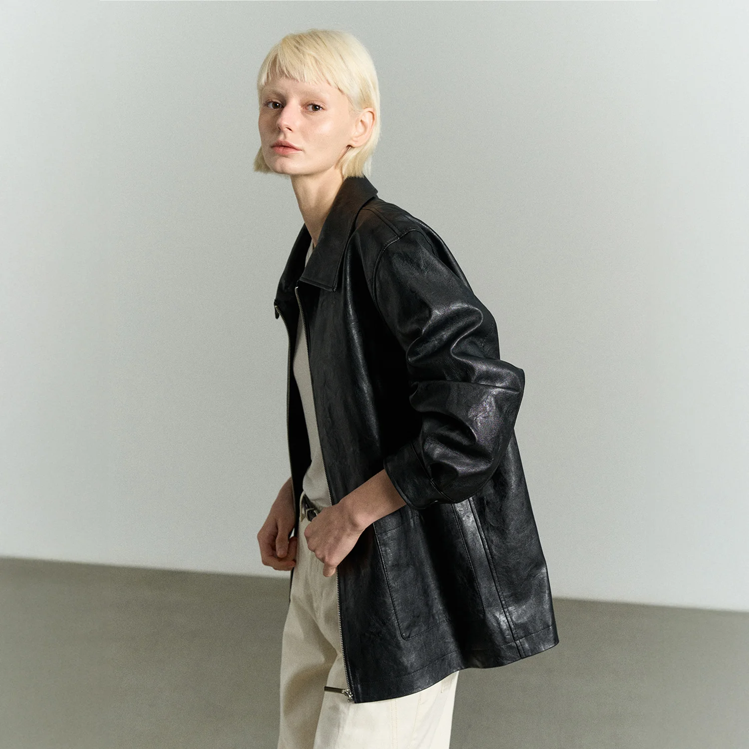 FAUX LEATHER ZIP-UP JACKET