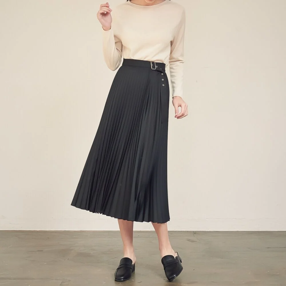 Gaia Pleats Wrap Skirt_Black