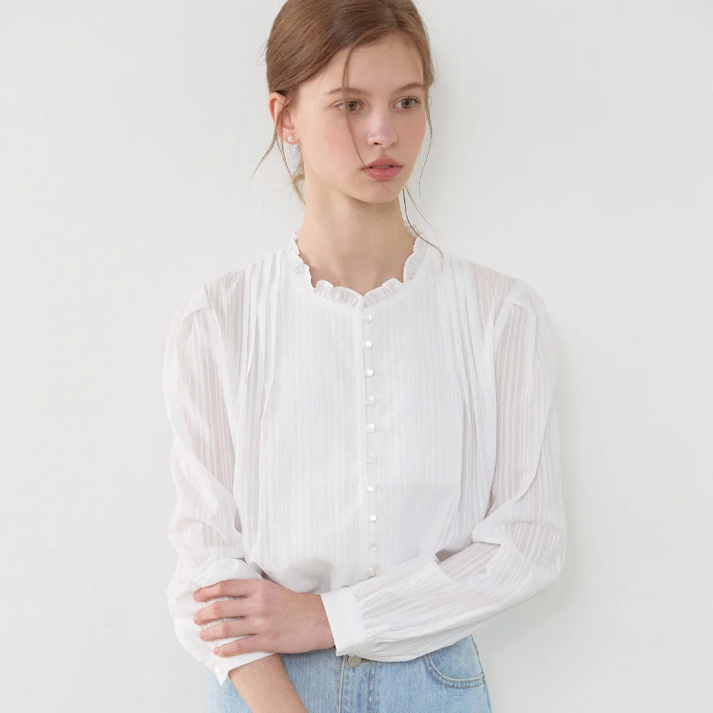 Mini Frill Pintuck Blouse - White