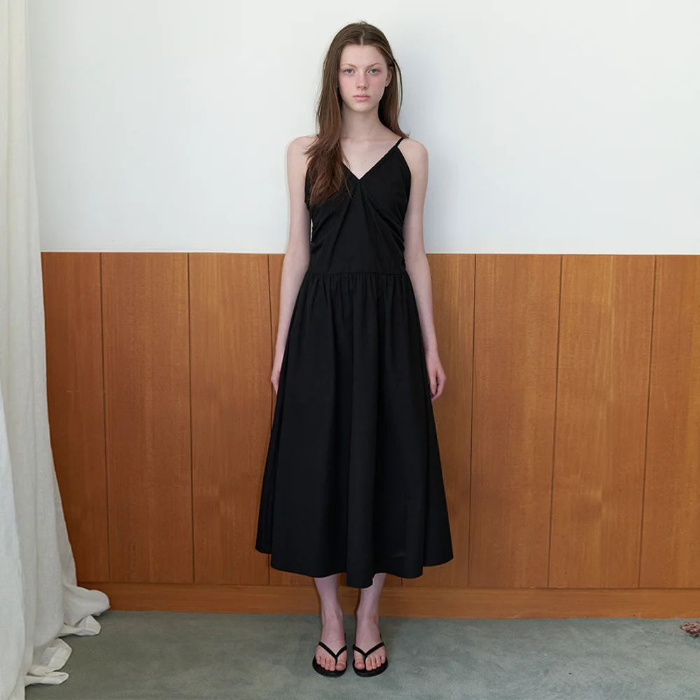 lena shirring dress - black