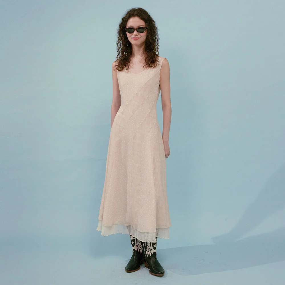 Paisley Flower Mix Dress (Beige)