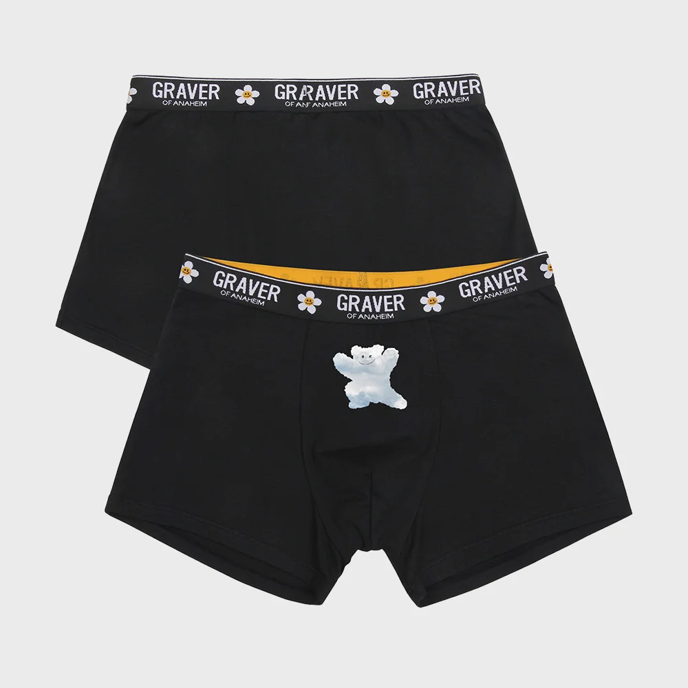 雲朵 熊 笑臉 男裝 四角內褲_黑色