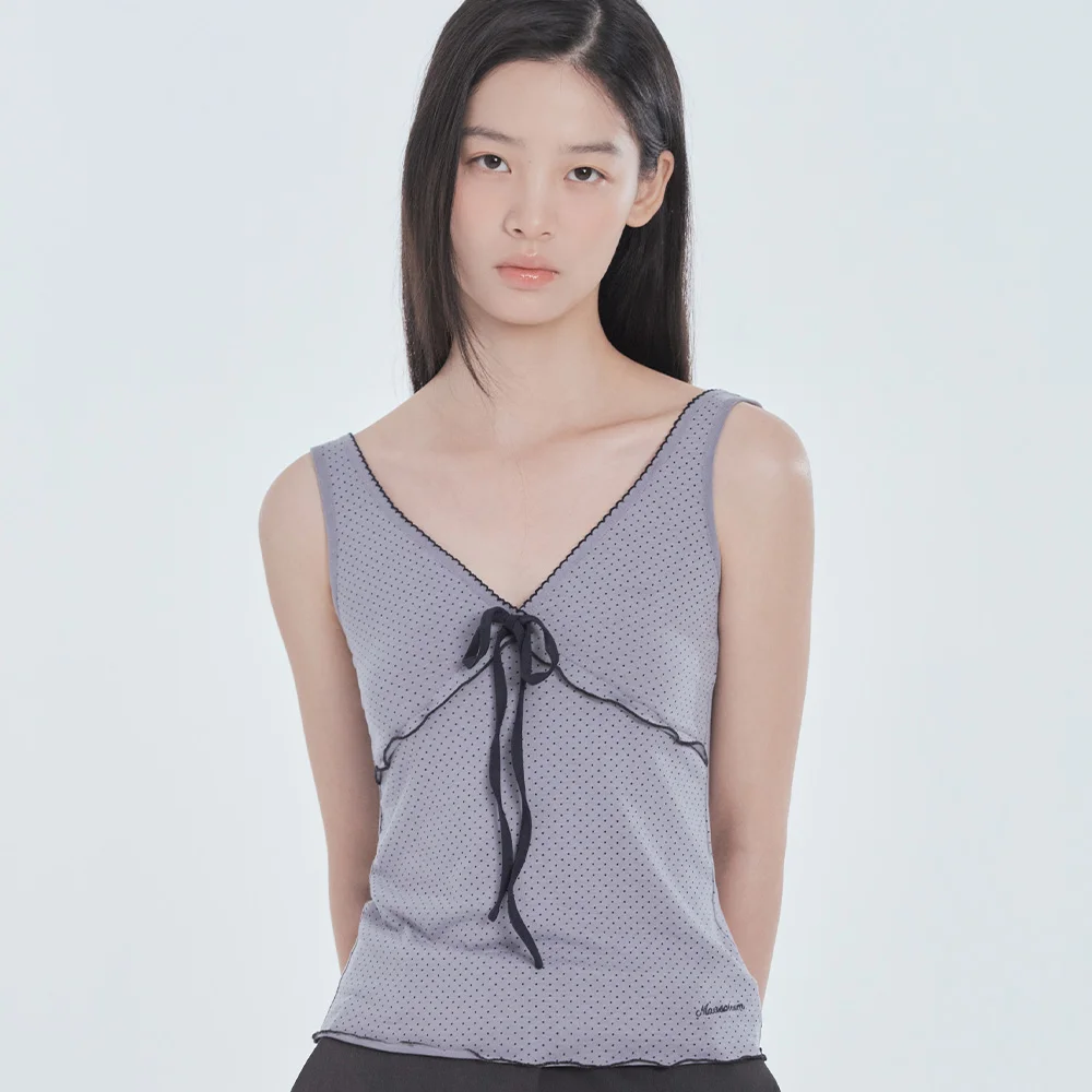 Dot Ribbon Top - Grey