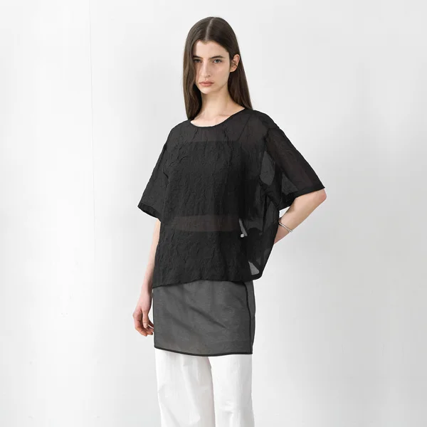 UARA CREASE RIBBON SET BLOUSE S(BL-4331)_2Colors
