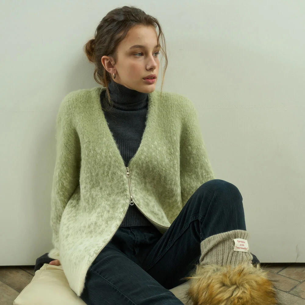 Gradation Jacquard Knit Zip-up / Mint