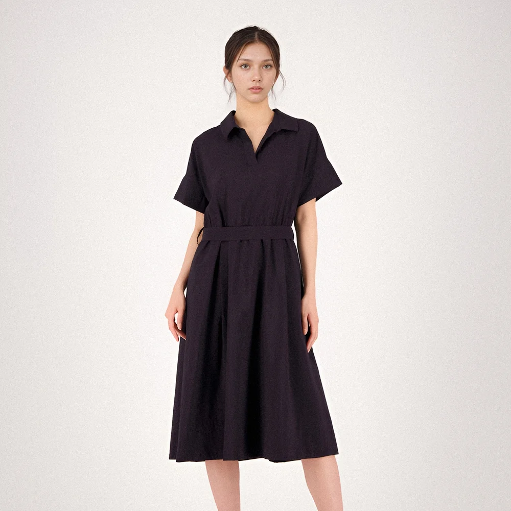 Collar Neck Half Sleeve Dress _Black
