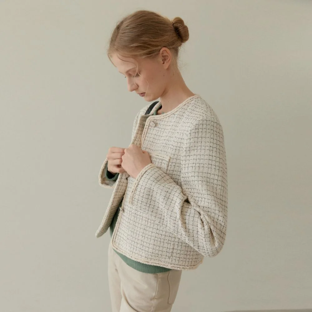 CLASSIC CHECK TWEED JACKET CREAM