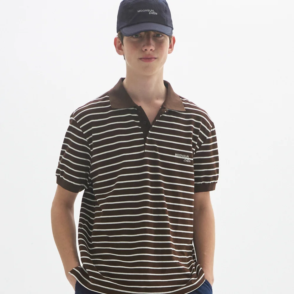 M.C UNISEX, Stripe PK Half Shirt / Chocolate