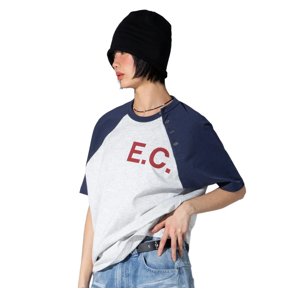 XTT160 E.C 亨利領 插肩 T恤 (NAVY/GRAY)