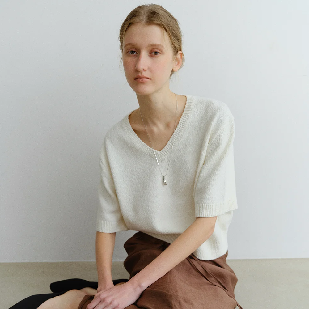 COTTON V-NECK KNIT_IVORY