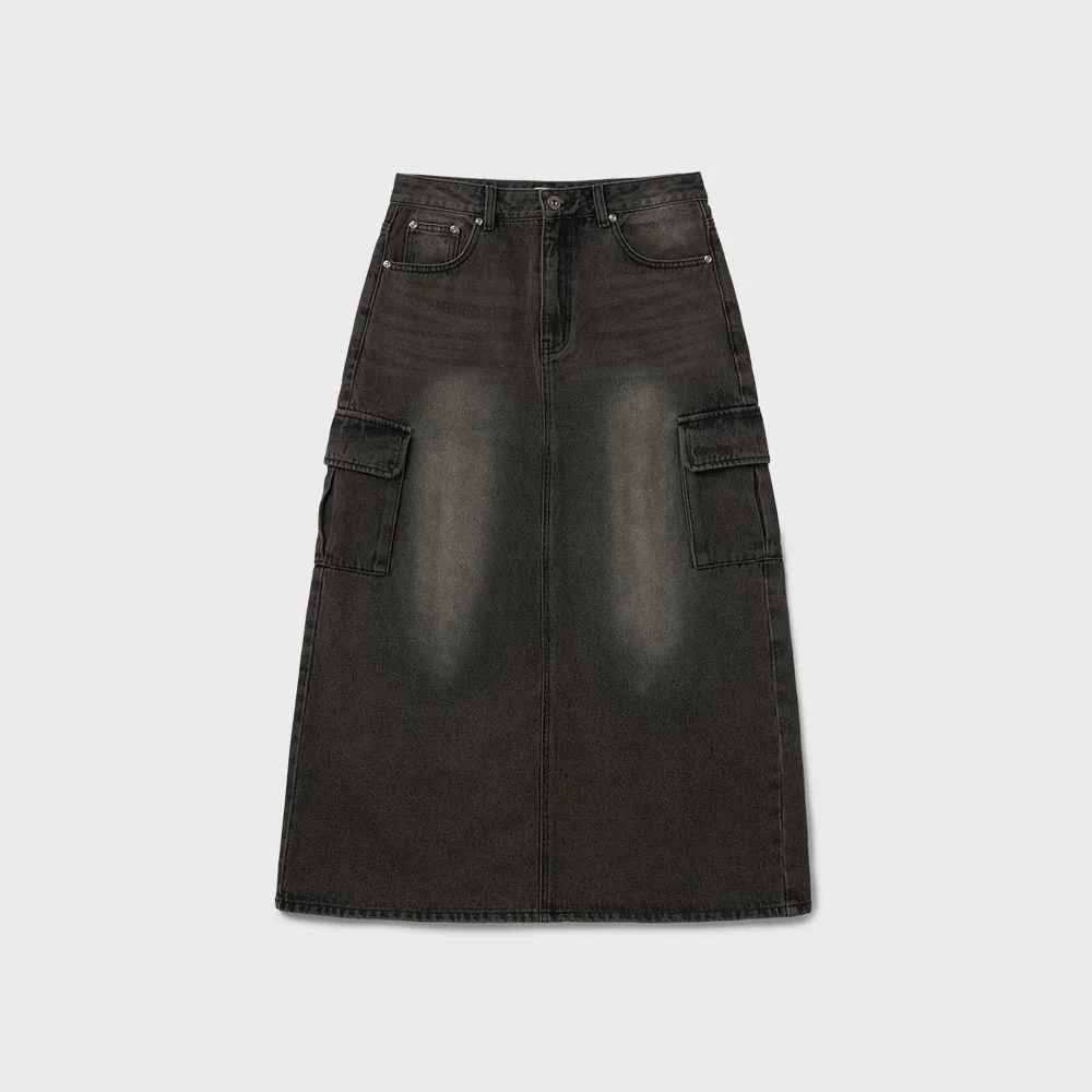 POCKET DENIM SKIRT (BROWN)