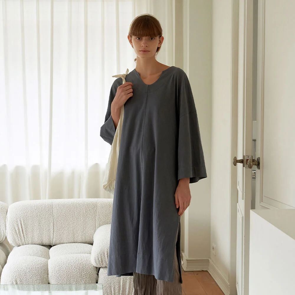 U Neck Stitch Oversized Dress U領 縫線 超大版型 連身裙