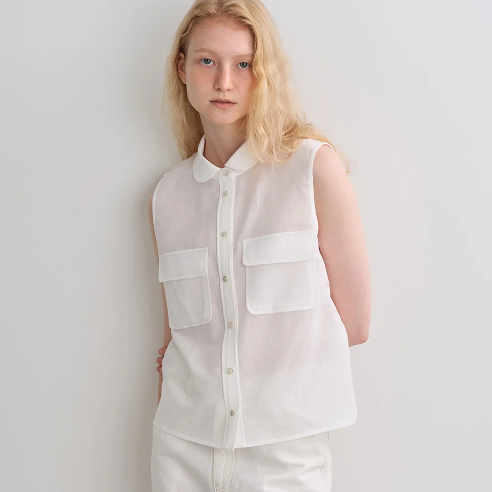 linen pocket sleeveless shirt (white)