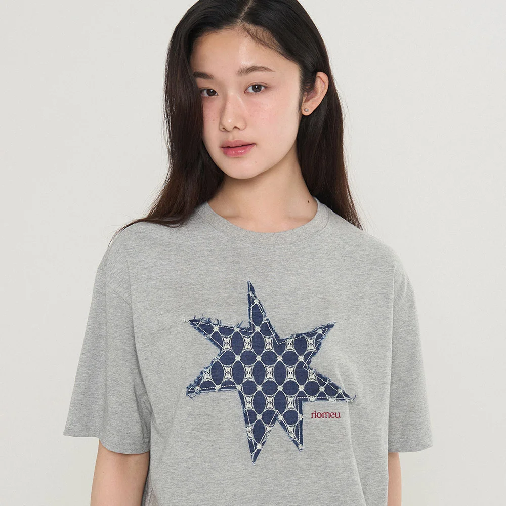 Signature Denim Applique Short Sleeve T-shirt_Melange