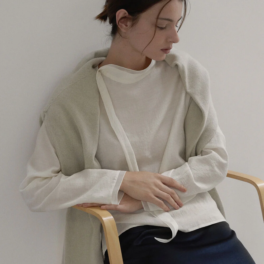 High-neck scarf blouse - Ivory