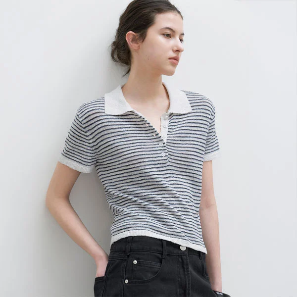 BOUCLE COLLAR STRIPED KNIT (T-7244)