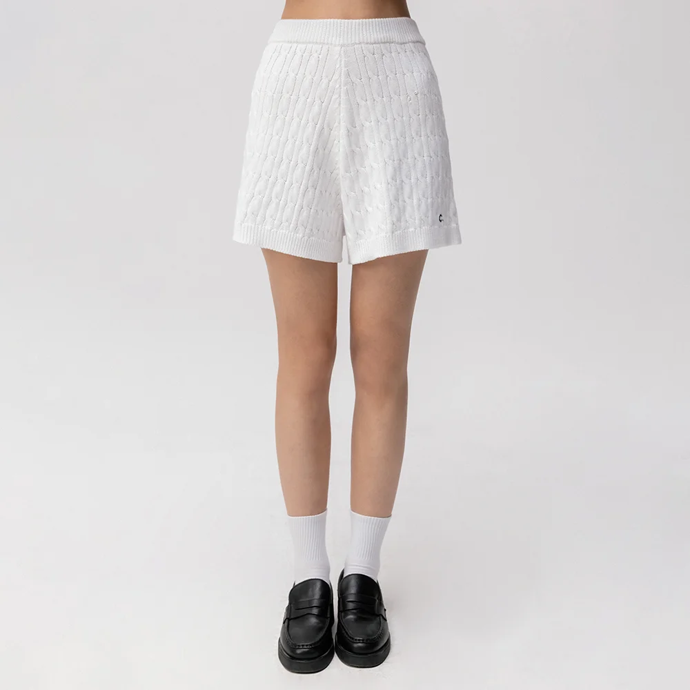 Trim Cable Knit Shorts (White)