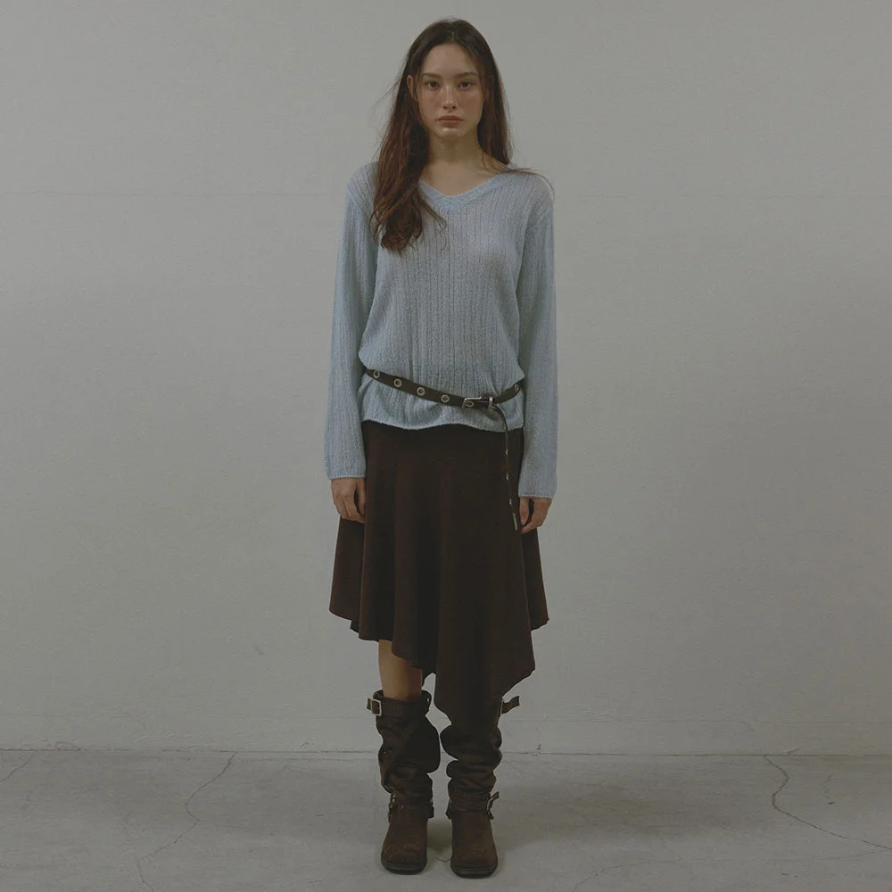 UNBALANCE HOOL SKIRT (BROWN)