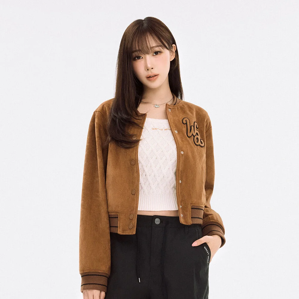 女裝 麂皮 棒球外套 外套 啡色