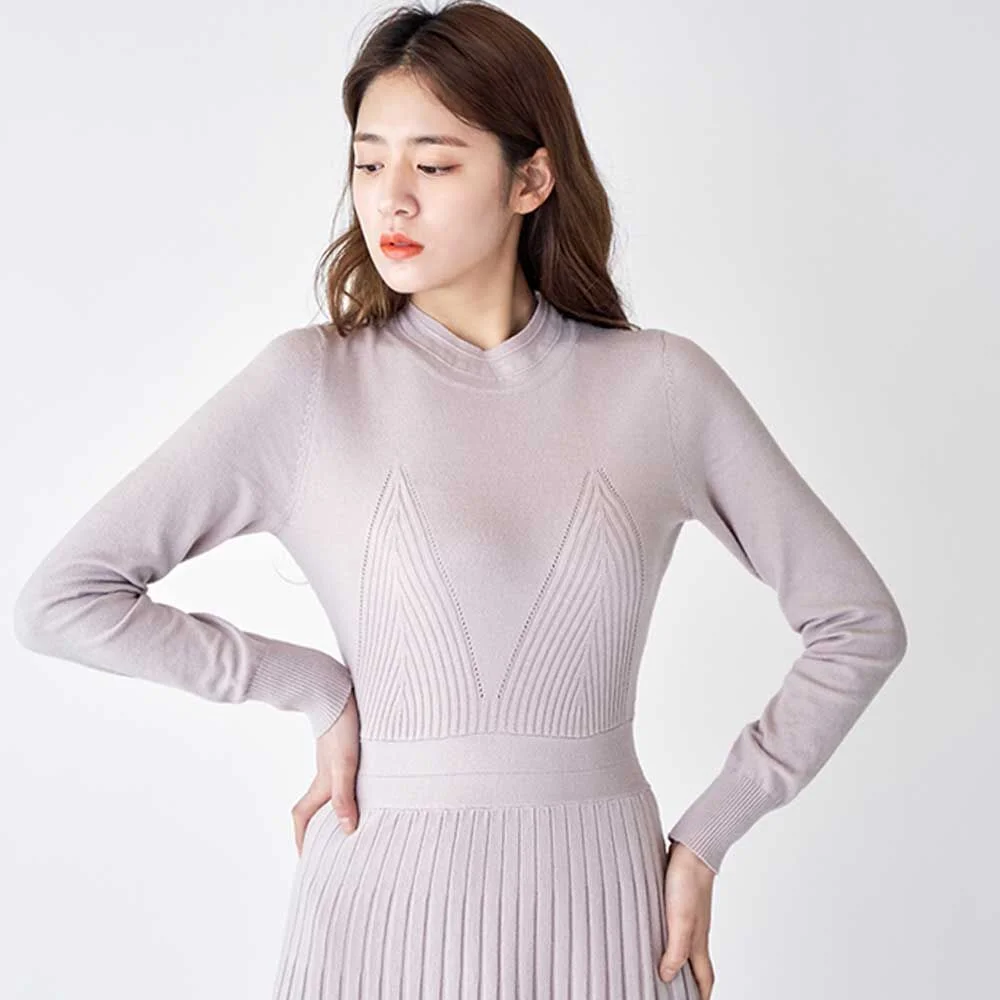 Flared rib knit dress