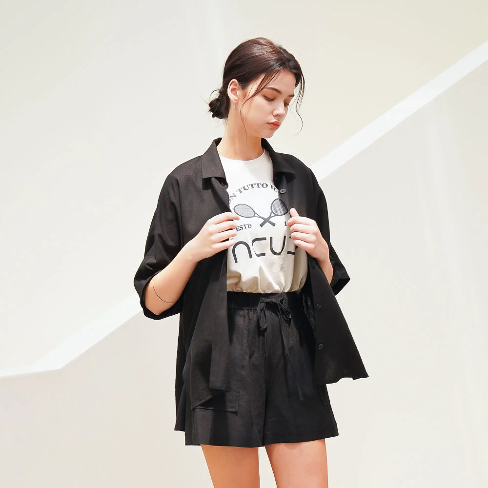 Linen String Short Pants_Black