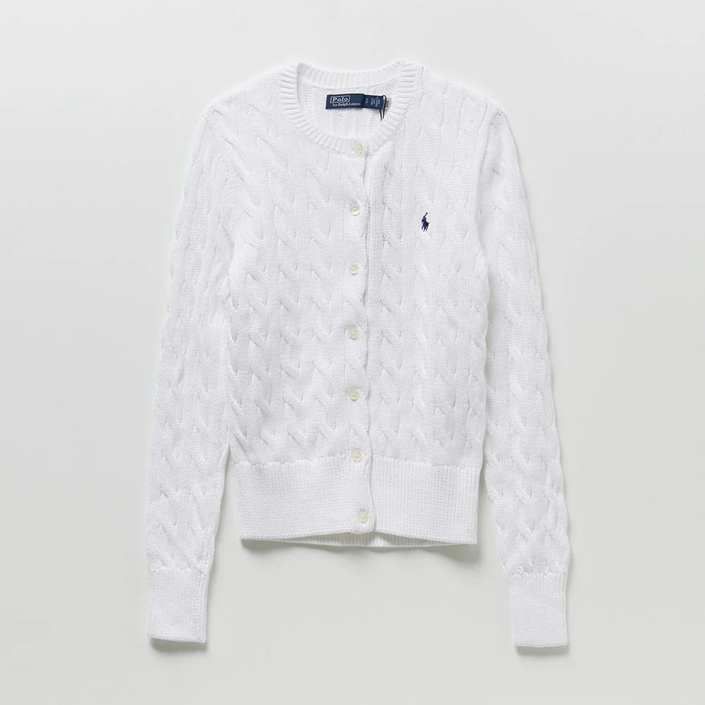 女裝 絞花 修身 圓領 開衫 (WHITE)