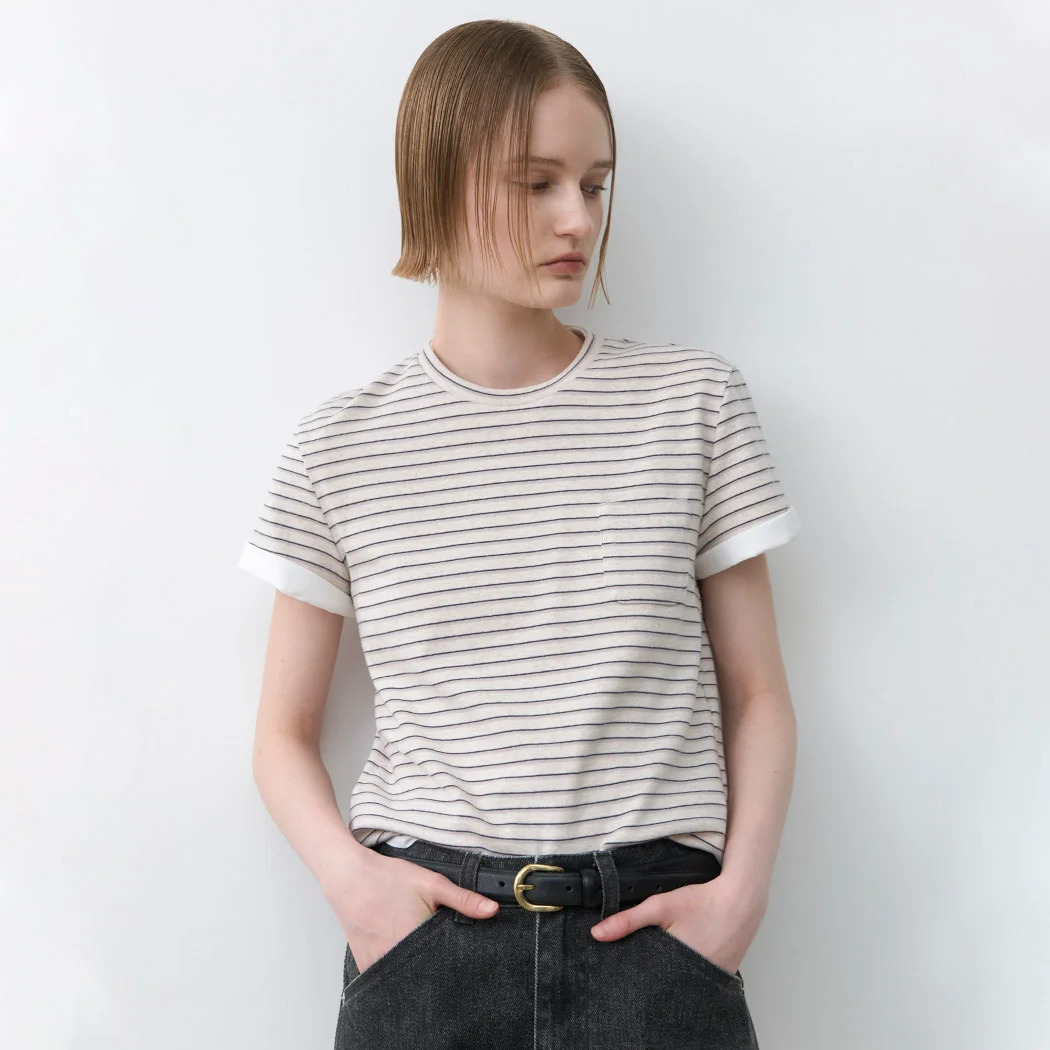 STRIPE POCKET SLIM TEE(T-6992)_2Colors