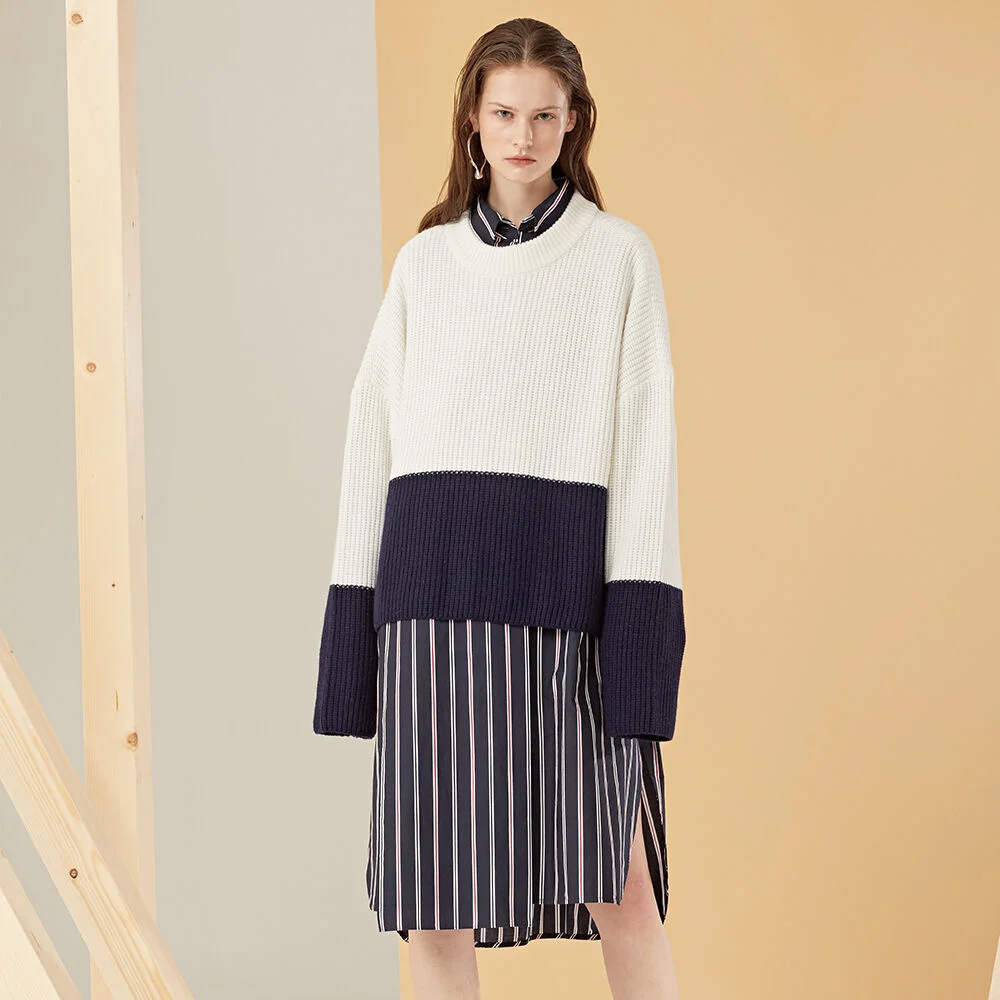 Color Block Wool Knit Top_Ivory